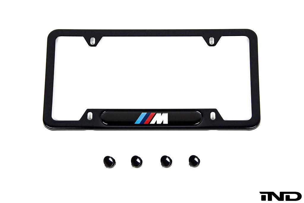 Genuine BMW M Logo Black Stainless License Plate Frame - Front view