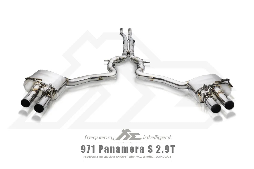 Fi Exhaust Front Pipe + Mid X-Pipe + Valvetronic Muffler + Quad Silver Tips Retains OEM Valve Settings - No Remote - Porsche 971 Panamera S 2.9TT | 2017-2024