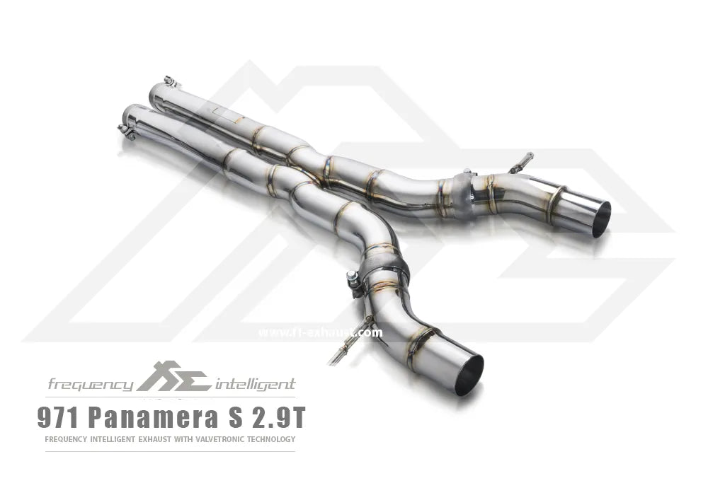 Fi Exhaust Front Pipe + Mid X-Pipe + Valvetronic Muffler + Quad Silver Tips Retains OEM Valve Settings - No Remote - Porsche 971 Panamera S 2.9TT | 2017-2024