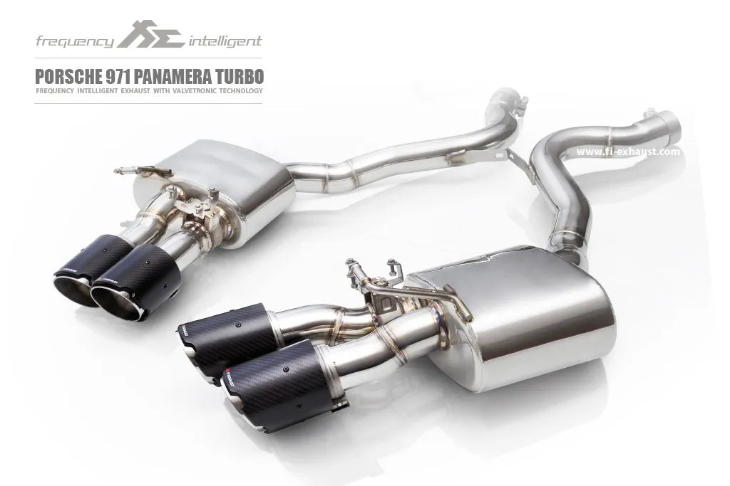 Fi Exhaust Front Pipe + Mid X-Pipe + Valvetronic Muffler + Quad Silver Tips Retains OEM Valve Settings - No Remote - Porsche 971 Panamera Turbo/GTS | 2017-2024
