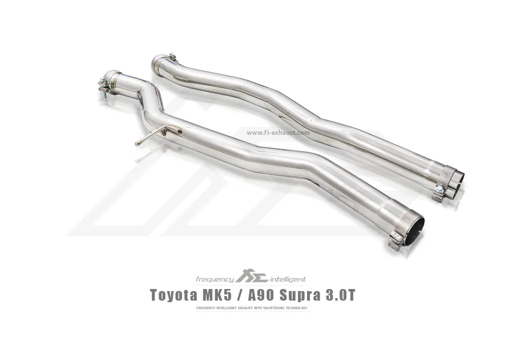 Fi Exhaust Front Pipe + Mid Pipe + Valvetronic Muffler + Dual Silver Tips Retains OEM Valve Settings - No Remote - Toyota MK5 A90 Supra | 89mm Ultimate Power Version | 3.0T B58 | 2020+