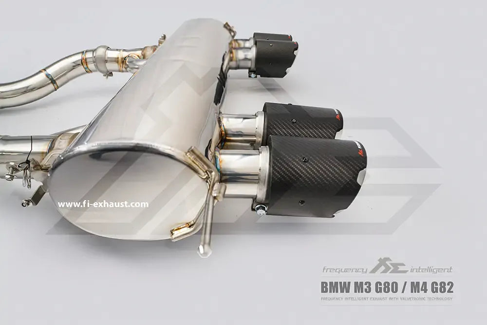 Fi Exhaust Front Pipe + Mid X-Pipe + Valvetronic Muffler + Quad Silver Tips Retains OEM Valve Settings - No Remote - BMW G80 M3/G82 M4 | 3.0TT S58 | 2021+