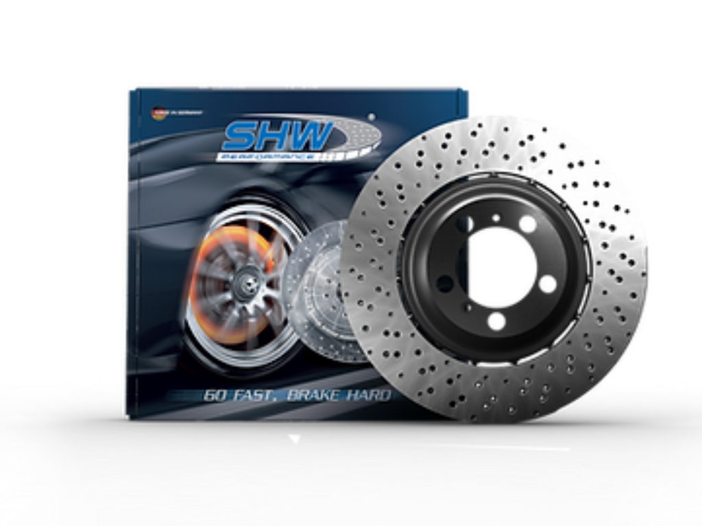 SHW Performance Cross-Drilled Lightweight Right front Brake Rotors - Ford Mustang Shelby 15-19