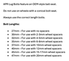 APR Lug Bolts - Use w/Factory Spacers - 27mm - Black Set of 10