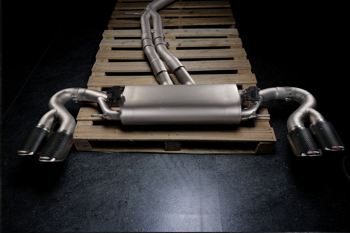 Fi Exhaust Front Pipe + Mid Y-Pipe + Valvetronic Titanium Muffler + Quad Titanium Tips with Carbon Fiber + Fi PRO App Remote OBDII - Porsche 9YA.1/ 9YA.2 Cayenne 3.0T 2018-Up Titanium Signature Series