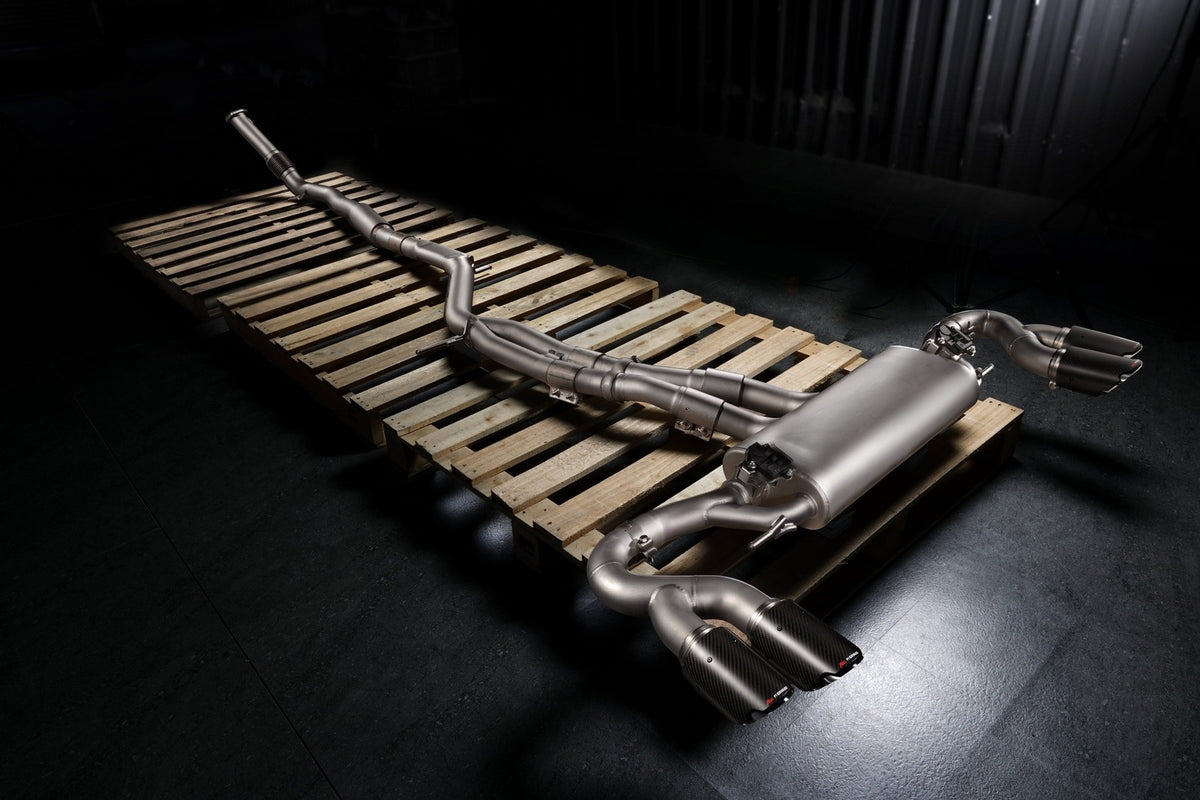 Fi Exhaust Front Pipe + Mid Y-Pipe + Valvetronic Titanium Muffler + Quad Titanium Tips with Carbon Fiber + Fi PRO App Remote OBDII - Porsche 9YA.1/ 9YA.2 Cayenne 3.0T 2018-Up Titanium Signature Series