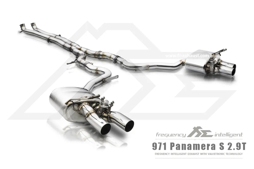 Fi Exhaust Front Pipe + Mid X-Pipe + Valvetronic Muffler + Quad Silver Tips Retains OEM Valve Settings - No Remote - Porsche 971 Panamera S 2.9TT | 2017-2024