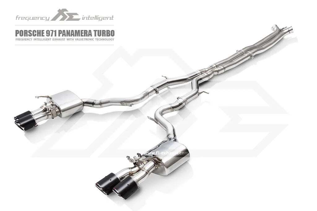 Fi Exhaust Front Pipe + Mid X-Pipe + Valvetronic Muffler + Quad Silver Tips Retains OEM Valve Settings - No Remote - Porsche 971 Panamera Turbo/GTS | 2017-2024