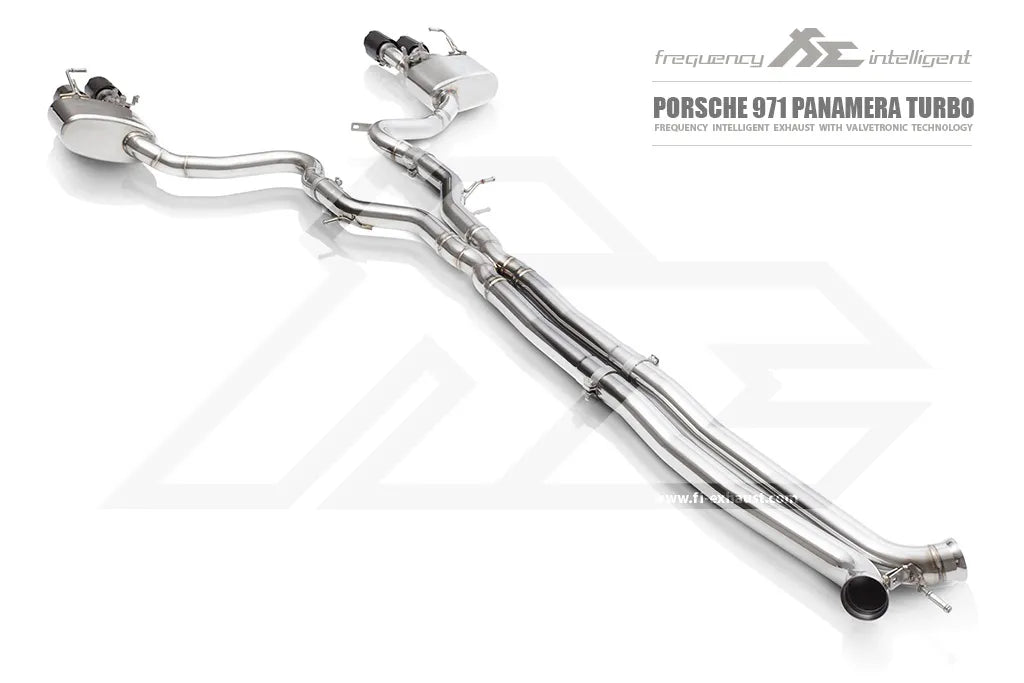 Fi Exhaust Front Pipe + Mid X-Pipe + Valvetronic Muffler + Quad Silver Tips Retains OEM Valve Settings - No Remote - Porsche 971 Panamera Turbo/GTS | 2017-2024