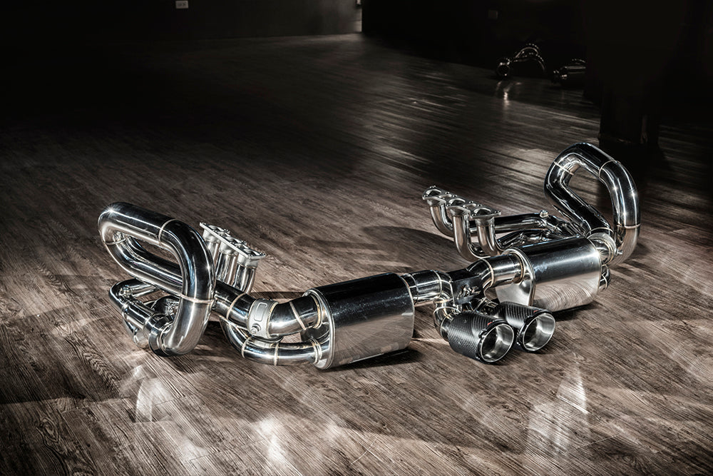 Fi Exhaust Valvetronic Titanium Muffler + Dual Tips with Carbon Fiber Ceramic Coating Black Stainless Insert Retains OEM Valve Settings - No Remote - Porsche 991.1/ 991.2 GT3/ RS 2013-2019