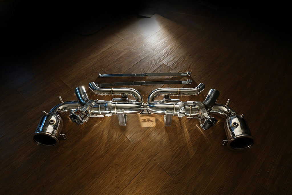 Fi Exhaust Front Pipe + Mid X-Pipe + Valvetronic Muffler + Quad Silver Tips Retains OEM Valve Settings - No Remote - Porsche 9YA.1 Cayenne GTS/ Turbo/ 9YA.2 Cayenne S/ GTS/ Turbo 2023-Up