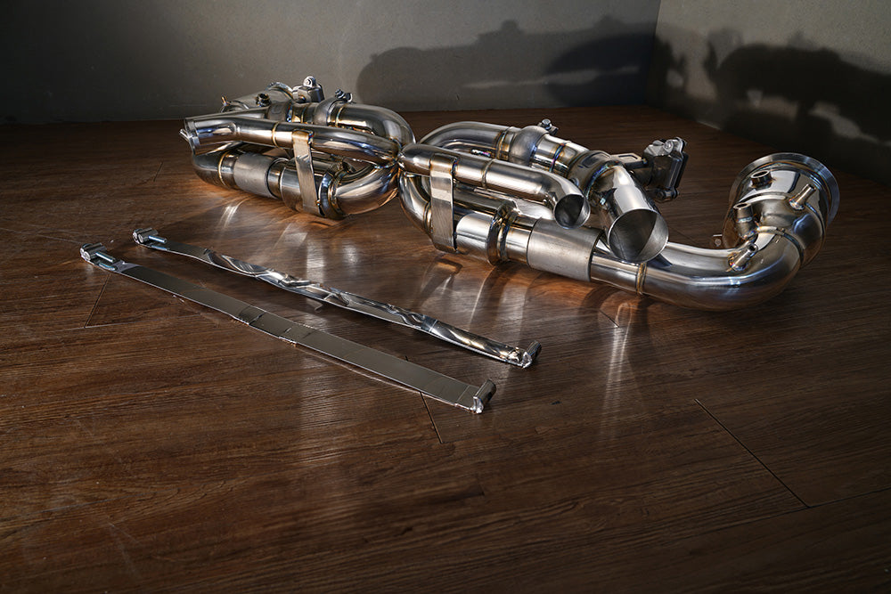 Fi Exhaust Front Pipe + Mid X-Pipe + Valvetronic Muffler + Quad Silver Tips Retains OEM Valve Settings - No Remote - Porsche 9YA.1 Cayenne GTS/ Turbo/ 9YA.2 Cayenne S/ GTS/ Turbo 2023-Up