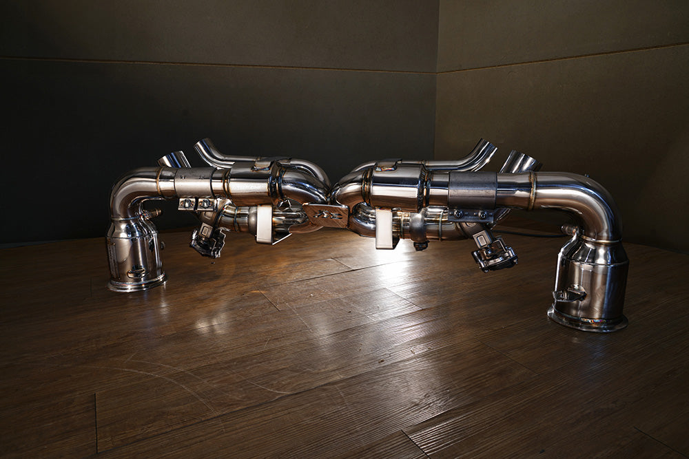 Fi Exhaust Front Pipe + Mid X-Pipe + Valvetronic Muffler + Quad Silver Tips Retains OEM Valve Settings - No Remote - Porsche 9YA.1 Cayenne GTS/ Turbo/ 9YA.2 Cayenne S/ GTS/ Turbo 2023-Up