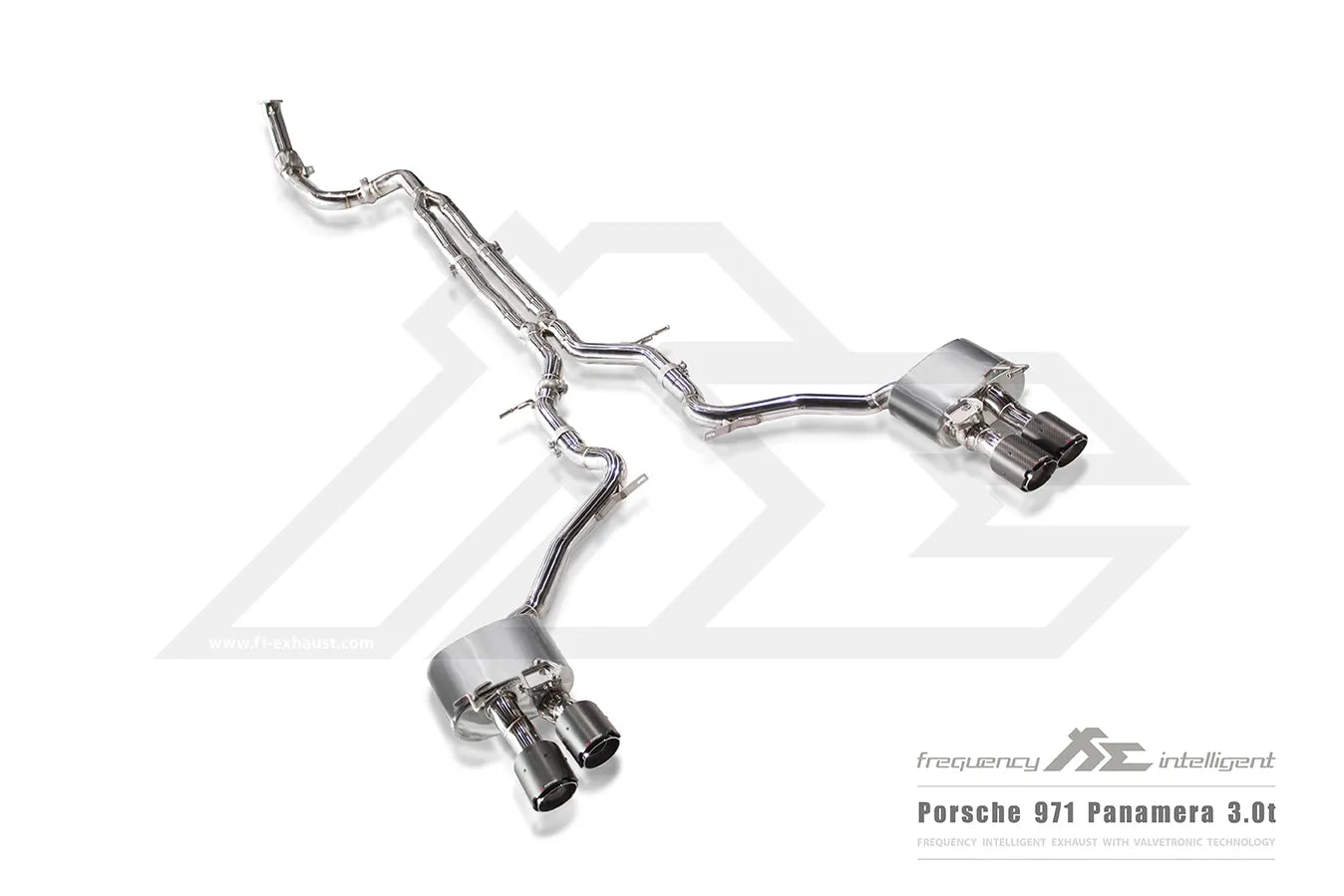 Fi Exhaust 2nd Catless Downpipe + Mid X-Pipe + Valvetronic Muffler + Quad Silver Tips Retains OEM Valve Settings - No Remote - Porsche 971 Panamera 3.0T | 2017-2024