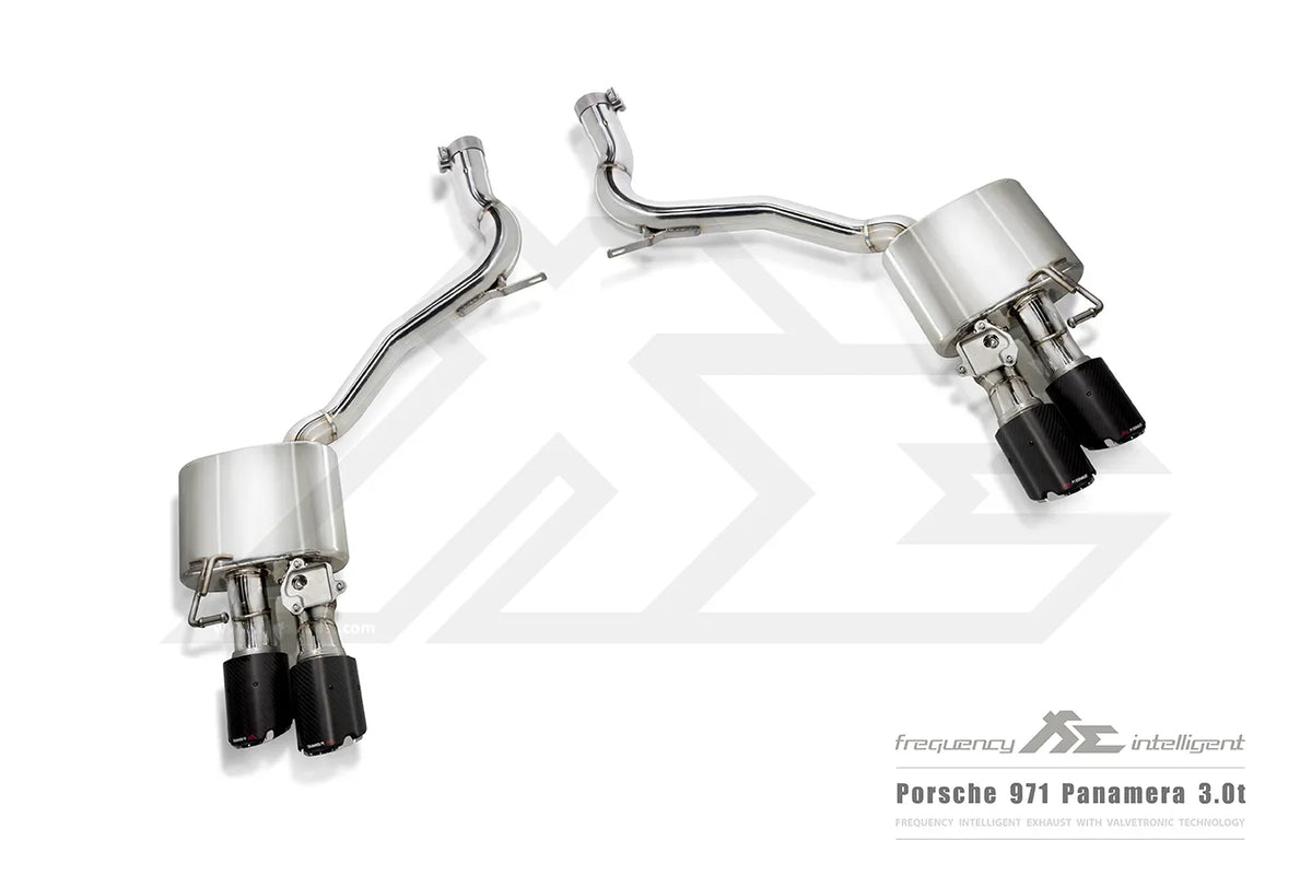 Fi Exhaust 2nd Catless Downpipe + Mid X-Pipe + Valvetronic Muffler + Quad Silver Tips Retains OEM Valve Settings - No Remote - Porsche 971 Panamera 3.0T | 2017-2024