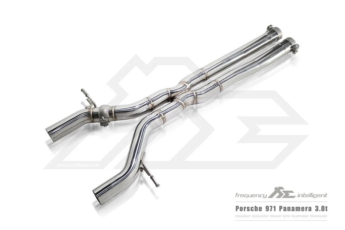 Fi Exhaust 2nd Catless Downpipe + Mid X-Pipe + Valvetronic Muffler + Quad Silver Tips Retains OEM Valve Settings - No Remote - Porsche 971 Panamera 3.0T | 2017-2024