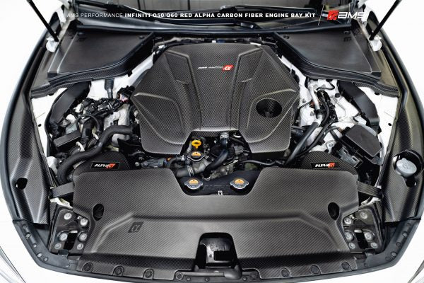 AMS PERFORMANCE INFINITI Q50 / Q60 RED ALPHA MATTE CARBON ENGINE COVER