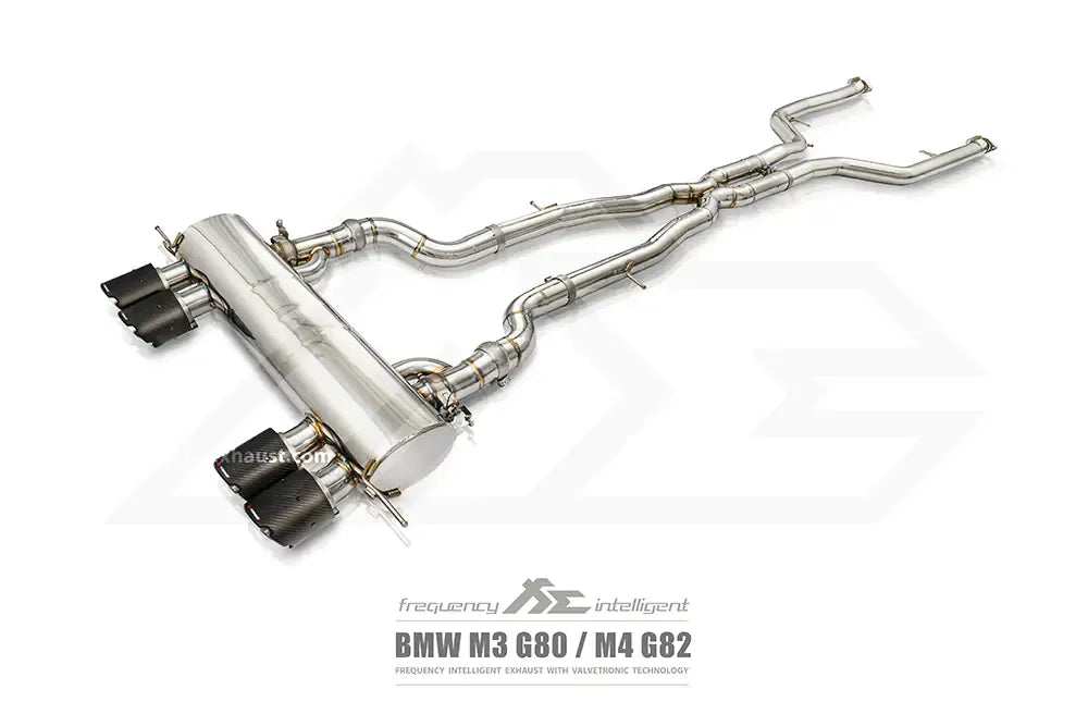 Fi Exhaust Front Pipe + Mid X-Pipe + Valvetronic Muffler + Quad Silver Tips Retains OEM Valve Settings - No Remote - BMW G80 M3/G82 M4 | 3.0TT S58 | 2021+