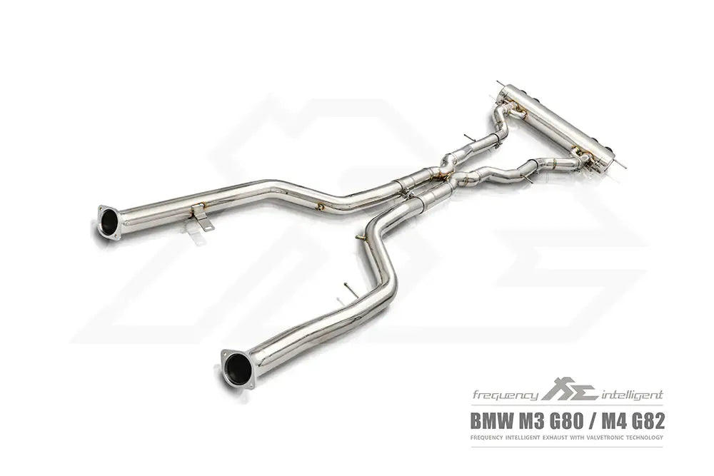 Fi Exhaust Front Pipe + Mid X-Pipe + Valvetronic Muffler + Quad Silver Tips Retains OEM Valve Settings - No Remote - BMW G80 M3/G82 M4 | 3.0TT S58 | 2021+