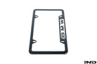 BMW Nameplate Black Stainless License Plate Frame installed on vehicle with license plate - BMW