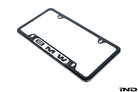 BMW Nameplate Black Stainless License Plate Frame front face view showing BMW text engraving - Universal