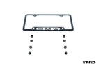 BMW Nameplate Black Stainless License Plate Frame back view showing mounting hardware slots - Universal