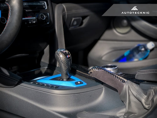 thumbnail image 2 of Carbon Fiber & Suede DCT Shift Console Panel For BMW F80 M3 / F82 M4 (2015-20) – Glossy UV Coat 2 of 5